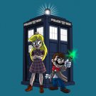 Characters w/ Public Call Box Video Game & Doctor TV Show Parody - Vinyl Sticker