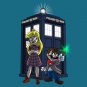 Characters w/ Public Call Box Video Game & Doctor TV Show Parody - Vinyl Sticker