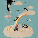 "Colorful Playground" Animals & Rainbow - Plywood Wood Print Poster Wall Art
