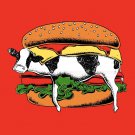 "Still Yum Yum" Funny Cow Stuck in Hamburger Bun Cartoon - Vinyl Print Poster
