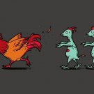 "Zombie Attack" Rooster Chased by Infected Chickens Funny - Vinyl Print Poster