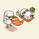 "Summer Sushi" Sunbathing on Ocean Beach Vacation Humor - Vinyl Print Poster