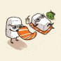 "Summer Sushi" Sunbathing on Ocean Beach Vacation Humor - Vinyl Print Poster