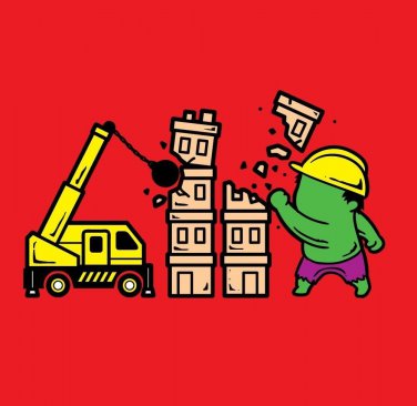 "Part-time JOB Construction" Parody Super Hero Demolish Building - Vinyl Sticker