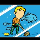 "Part-time JOB Aquarium" Parody Super Hero Cleaning Fish Tank - Vinyl Sticker