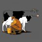 "Milking Out" Funny Man Milking Cow and Draining White Color - Vinyl Sticker