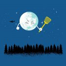 "Disturbing Fly" Moon w/ Flyswatter Aiming for Jet Airplane - Vinyl Print Poster