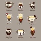"Coffee Personality" Cartoon Coffee Brew Drink Expressions - Vinyl Print Poster