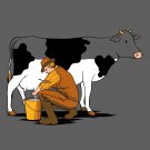 "Milking Out" Funny Man Milking Cow Draining White Color - Vinyl Print Poster