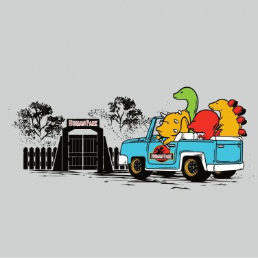 "Human Park" Dinosaur Park Movie Parody Riding in Jeep - Vinyl Print Poster