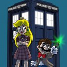Characters w/ Public Call Box Video Game Doctor Show Parody - Vinyl Print Poster