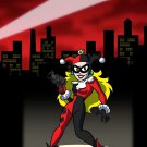 Female Jester Villain Video Game & Bat Super Hero Parody - Vinyl Print Poster