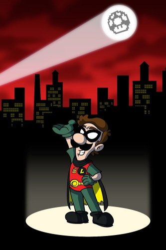 Red Bird Sidekick Hero Video Game & Bat Super Hero Parody - Vinyl Print Poster