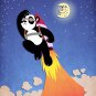Cute Panda Bear Going to the Moon Taking Off Space Rocket - Vinyl Print Poster