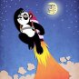 Cute Panda Bear Going to the Moon Taking Off Space Rocket - Vinyl Print Poster