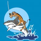 "Pirate Giraffe" Riding Shark Jumping From Water Funny - Vinyl Print Poster
