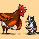 In Your Shorts Funny Rooster & Kitty Cat Adult Humor Joke - Vinyl Print Poster