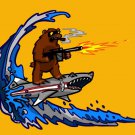 Shark Surfin Bear Funny Surfing Wave Animals Humor - Vinyl Print Poster