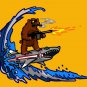 Shark Surfin Bear Funny Surfing Wave Animals Humor - Vinyl Print Poster