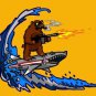 Shark Surfin Bear Funny Surfing Wave Animals Humor - Vinyl Print Poster