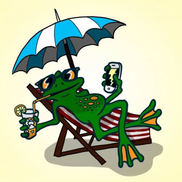 Chillin Foggy Funny Tree Frog Sitting w/ Phone & Drink - Vinyl Print Poster