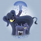 Elephant Showers Cute Mom & Baby Trunk Spraying Water Rain - Vinyl Print Poster