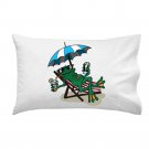 Chillin Froggy Funny Tree Frog Sitting w/ Phone & Drink - Single Pillow Case
