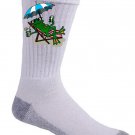 Chillin Froggy Funny Tree Frog Sitting w/ Phone & Drink Relax - Crew Socks Pair