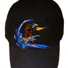 Shark Surfin Bear Funny Surfing Wave Animals Humor - Black Adjustable Cap Hat