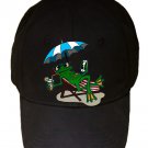 Chillin Froggy Funny Frog Sitting w/ Phone & Drink - Black Adjustable Cap Hat
