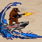 Shark Surfin Bear Funny Surfing Animals - Plywood Wood Print Poster Wall Art
