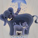 Elephant Showers Cute Mom & Baby Trunk - Plywood Wood Print Poster Wall Art