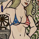 Hey Sailor Sexy USA Patriotic Bikini Girl - Plywood Wood Print Poster Wall Art