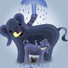 Elephant Showers Cute Mom & Baby Trunk Spraying - Rectangle Refrigerator Magnet