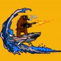 Shark Surfin Bear Funny Surfing Wave Animals Humor - Vinyl Sticker