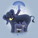 Elephant Showers Cute Mom & Baby Trunk Spraying Water Rain - Vinyl Sticker
