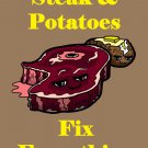 Steak & Potatoes Fix Everything Food Humor Cartoon - Vinyl Print Poster