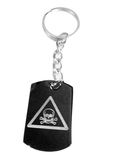 Toxic Biohazard Skull and Cross Bones Warning - Metal Ring Key Chain Keychain
