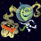 Rockin Space Dinolizard Funny Dinosaur Lizard Alien - Vinyl Print Poster