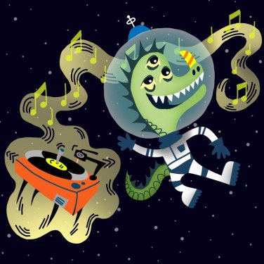 Rockin Space Dinolizard Funny Dinosaur Lizard Alien - Vinyl Print Poster