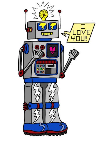 80's Love Robot Funny Cute Vintage Robot w/ Feelings - Vinyl Print Poster