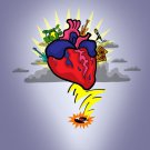 Rock N Roll Heart w/ Guitar & Drums Cartoon - Vinyl Print Poster