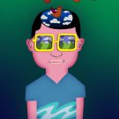 Day Dreaming Imagine Boy Artwork Cartoon Guy w/ Birds - Vinyl Print Poster