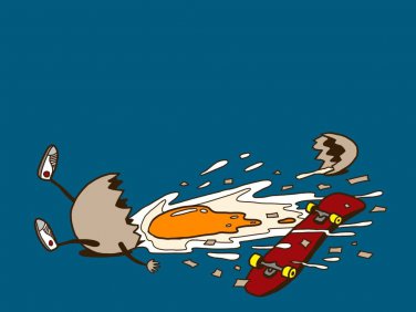 Egg Skate Funny Chicken Shattered Yoke Skateboard Fall - Vinyl Print Poster
