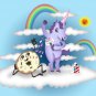 Donut Unicorn Shaving in Clouds Funny Mystical Cartoon Art - Vinyl Print Poster