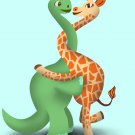 Dino Giraffe Luv Hug Dinosaur & Giraffe Cute Love Embrace - Vinyl Print Poster