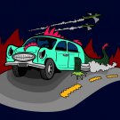 Dino Car Funny Dinosaur Lizard Car Cartoon Driving - Vinyl Print Poster