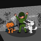 Bad Cats w/ Cop Funny Cartoon Tagged Brick Wall - Vinyl Print Poster