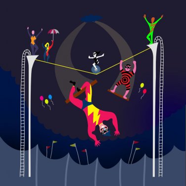 Acrobats at Circus Tent Performance Colorful Artwork - Vinyl Print Poster
