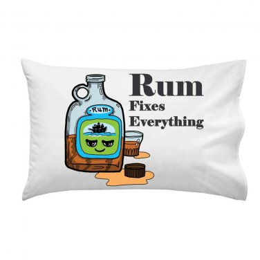 Rum Fixes Everything Drinking Humor Cartoon - Single Pillow Case